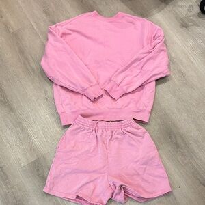 Skims Pink Sweatshirt and sweat Shorts Set